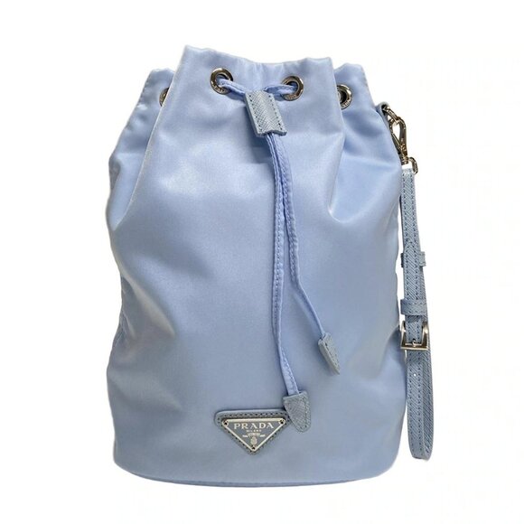Auth PRADA - Light Blue Nylon Leather Pouch - Picture 6 of 8